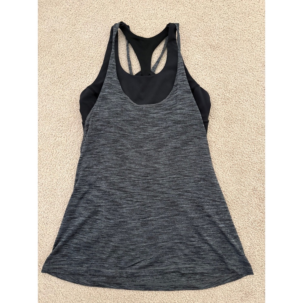 Lululemon Women Twist and Toil Tank Bra Size 10 Gray Heathered Racerback Strappy